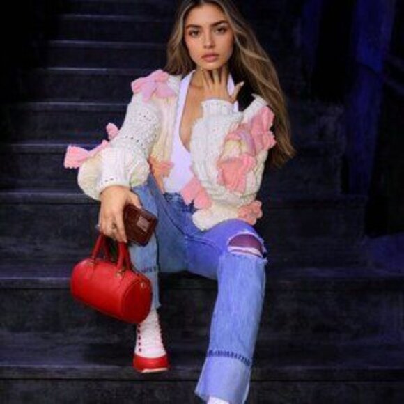 Shabby Chic Cute Women's bow detailed Soft Chunky Knit open front Cardigan - Picture 9 of 10